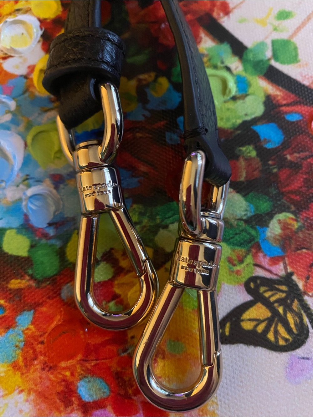 kate spade Black Leather Strap with Silver-Tone Clips.